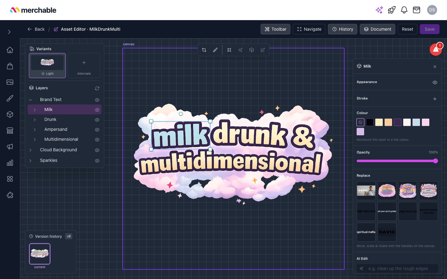 Asset Editor: recolouring a layer from the artwork palette