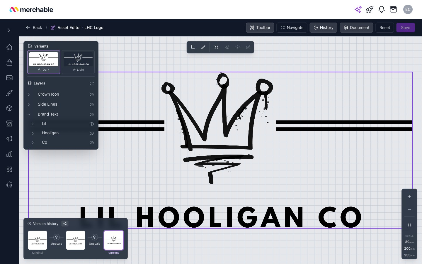 Editing a logo in the Merchable Asset Editor