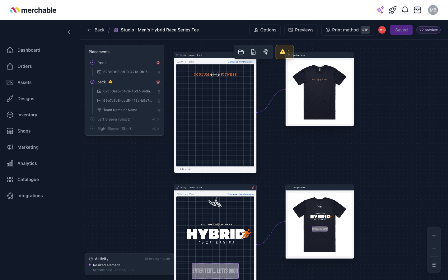 Design Studio: front and back placements with a personalisation zone