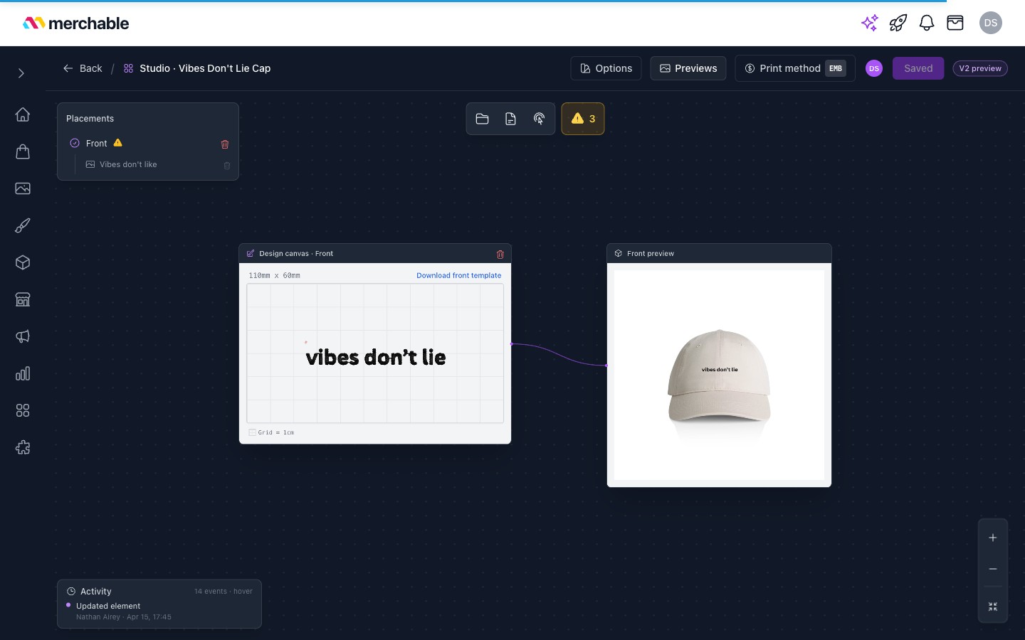 Design Studio: a cap design with its live preview